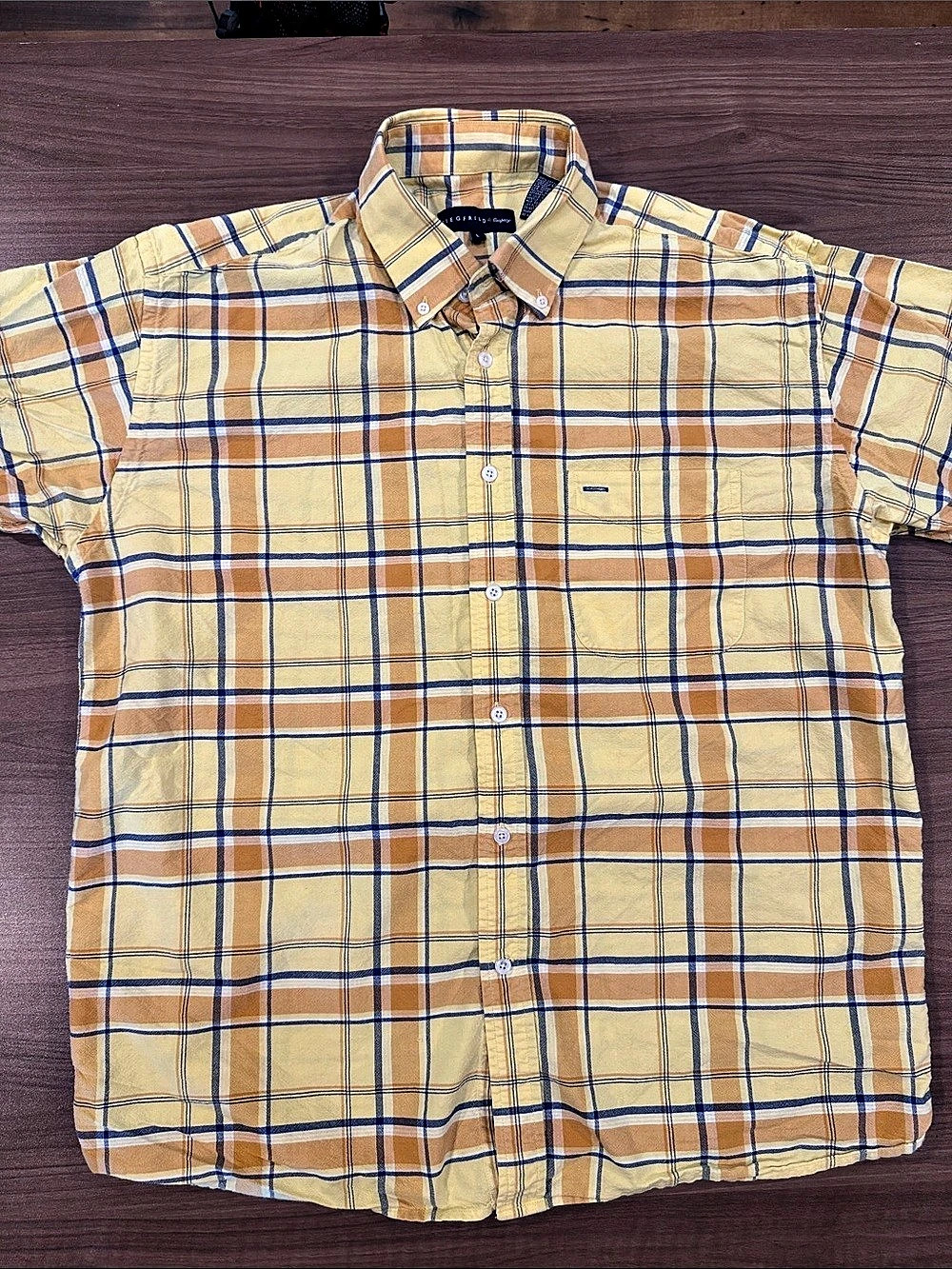 Siegfried & Co. Plaid Cotton Shirt in Yellow & Blue Size Large